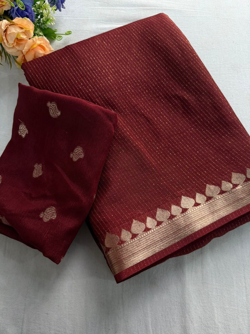 Viscose Chinnon Silk Saree with Viscose Zari Weaving Borders