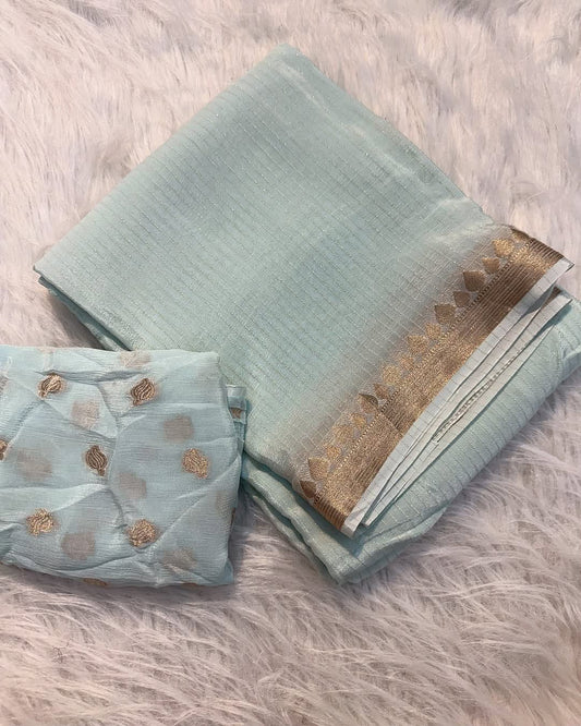 Viscose Chinnon Silk Saree with Viscose Zari Weaving Borders