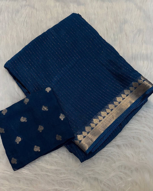 Viscose Chinnon Silk Saree with Viscose Zari Weaving Borders