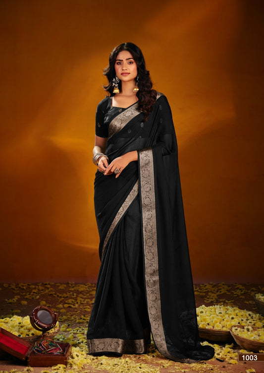 Chiffon Silk Sarees with Jacquard Zari Borders