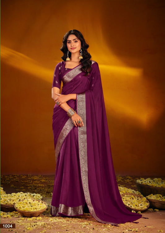 Chiffon Silk Sarees with Jacquard Zari Borders