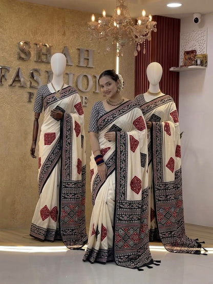Bandhini Modal Crepe Silk Sarees with Real Mirror Work