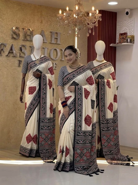 Bandhini Modal Crepe Silk Sarees with Real Mirror Work