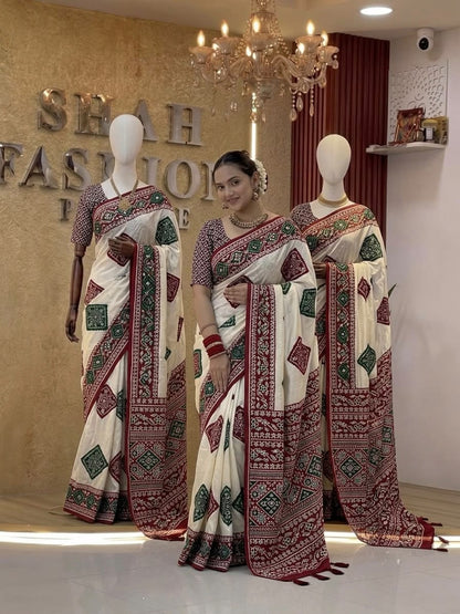 Bandhini Modal Crepe Silk Sarees with Real Mirror Work