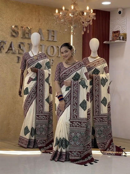 Bandhini Modal Crepe Silk Sarees with Real Mirror Work