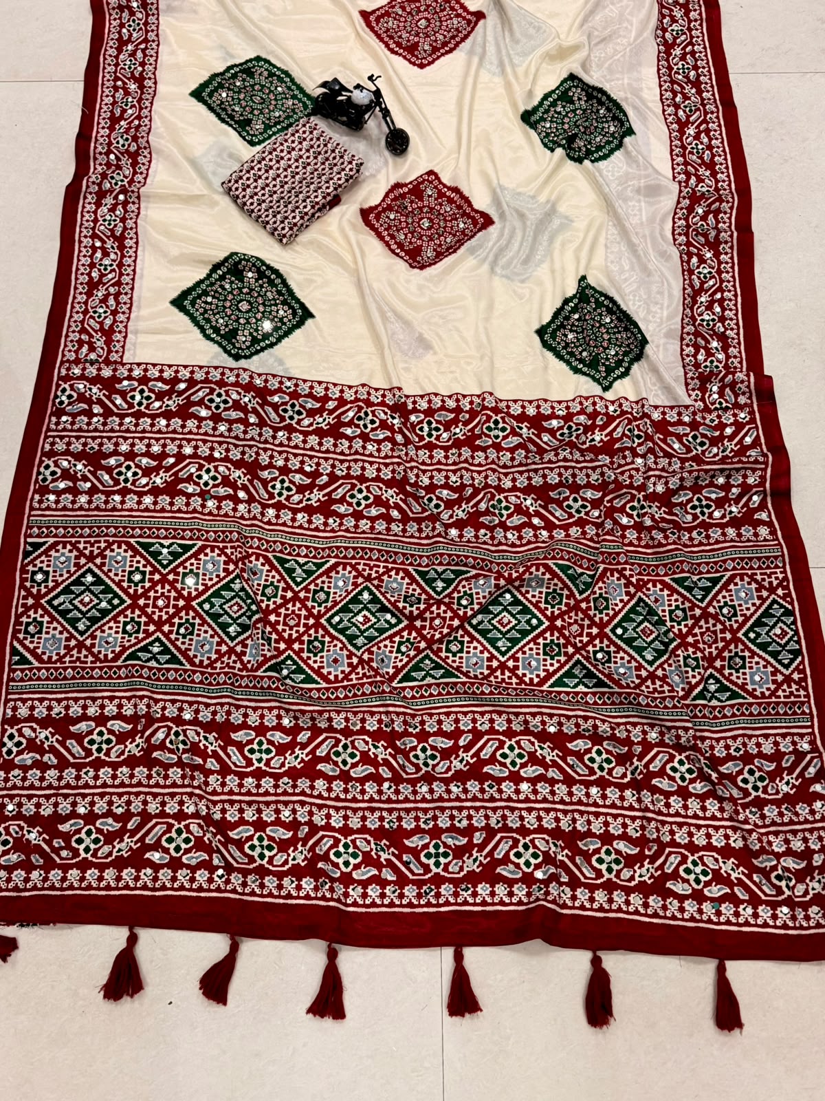 Bandhini Modal Crepe Silk Sarees with Real Mirror Work