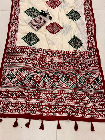 Bandhini Modal Crepe Silk Sarees with Real Mirror Work