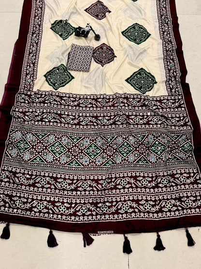 Bandhini Modal Crepe Silk Sarees with Real Mirror Work