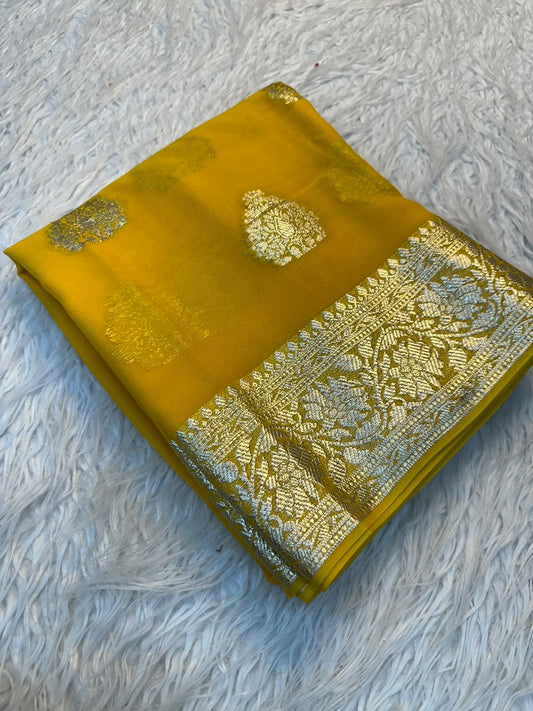 Viscose Chinnon Silk Saree with Viscose Zari Weaving Borders