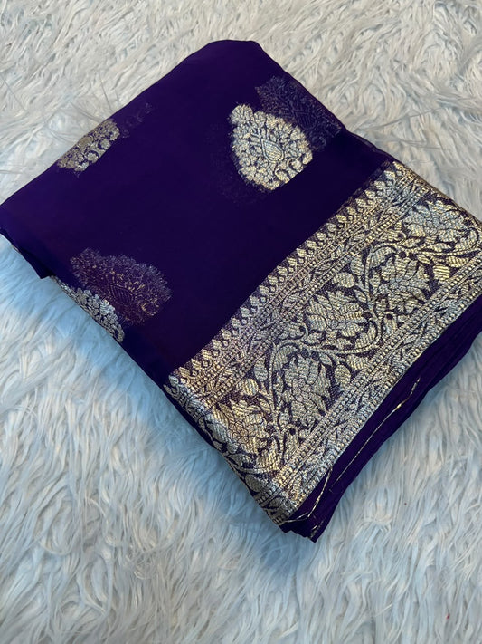 Viscose Chinnon Silk Saree with Viscose Zari Weaving Borders