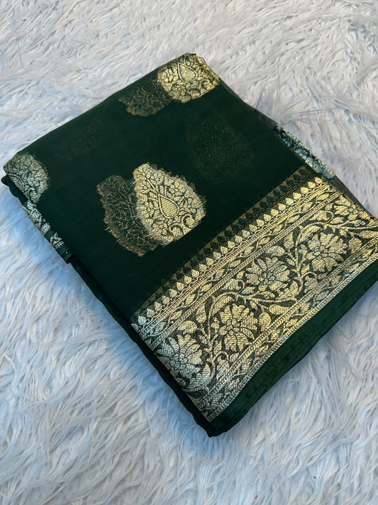 Viscose Chinnon Silk Saree with Viscose Zari Weaving Borders