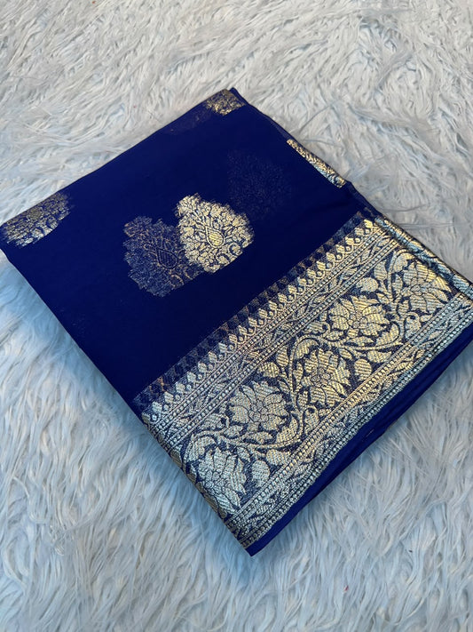 Viscose Chinnon Silk Saree with Viscose Zari Weaving Borders