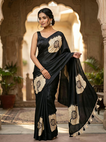 Crepe Silk Sarees with Mirror Work