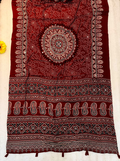 Crepe Silk Mirror Work Bandhini Saree