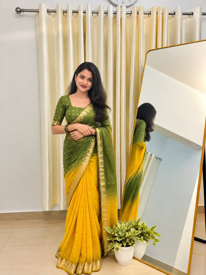 Viscose Georgette Zari Checked Saree with Viscose Zari Weaving Borders