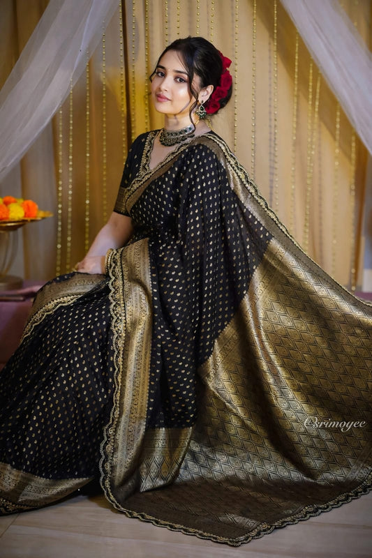 Khadi Georgette Banarasi Silk Weaving Sarees with Embroidered Lace Borders