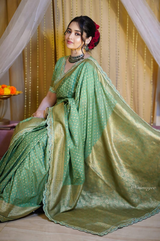 Khadi Georgette Banarasi Silk Weaving Sarees with Embroidered Lace Borders