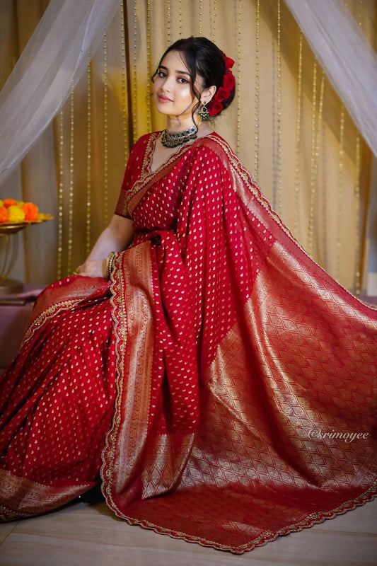 Khadi Georgette Banarasi Silk Weaving Sarees with Embroidered Lace Borders