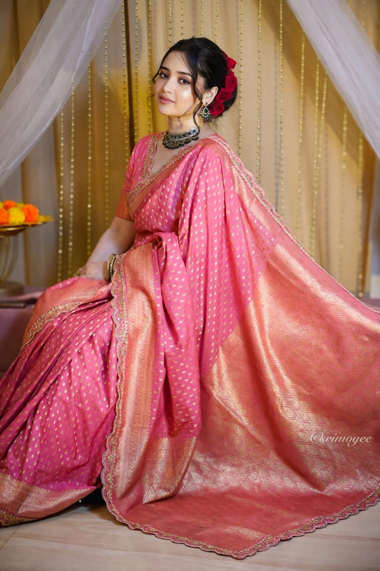 Khadi Georgette Banarasi Silk Weaving Sarees with Embroidered Lace Borders