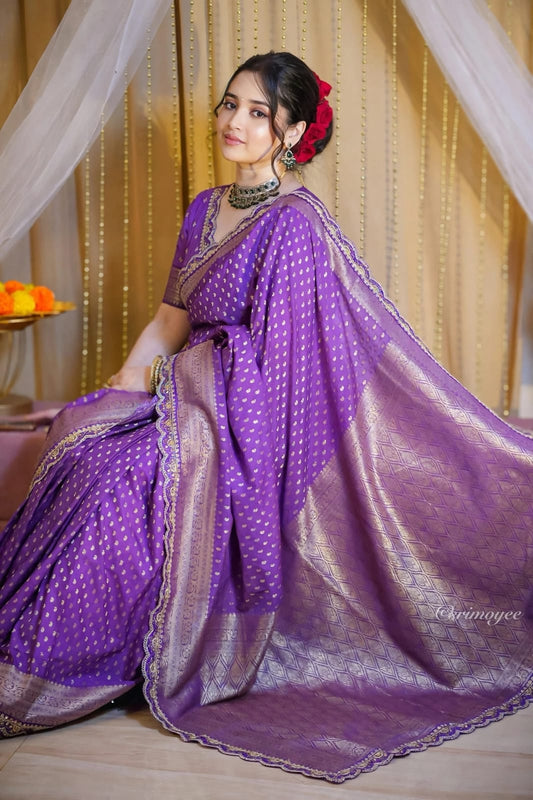 Khadi Georgette Banarasi Silk Weaving Sarees with Embroidered Lace Borders