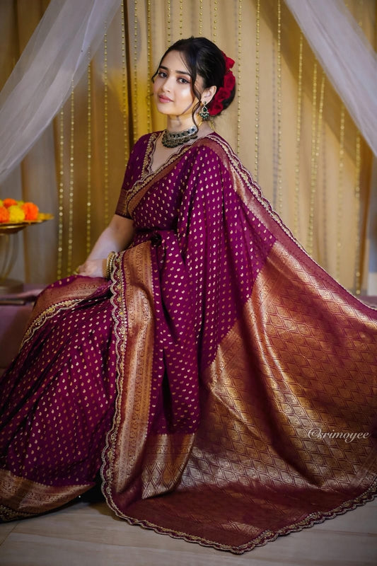 Khadi Georgette Banarasi Silk Weaving Sarees with Embroidered Lace Borders