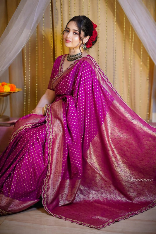 Khadi Georgette Banarasi Silk Weaving Sarees with Embroidered Lace Borders