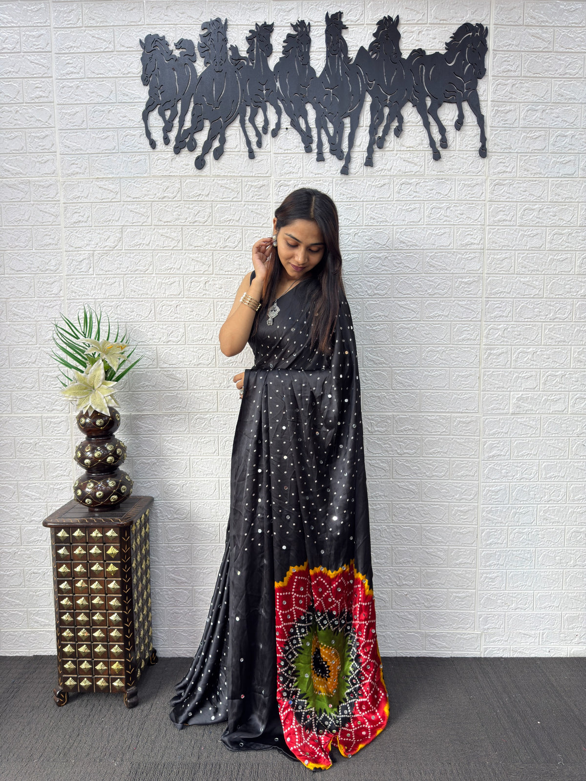 Modal Crepe Silk Sarees with Mirror Work