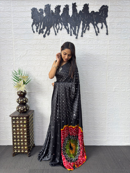 Modal Crepe Silk Sarees with Mirror Work