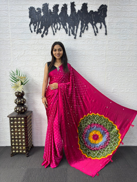 Modal Crepe Silk Sarees with Mirror Work