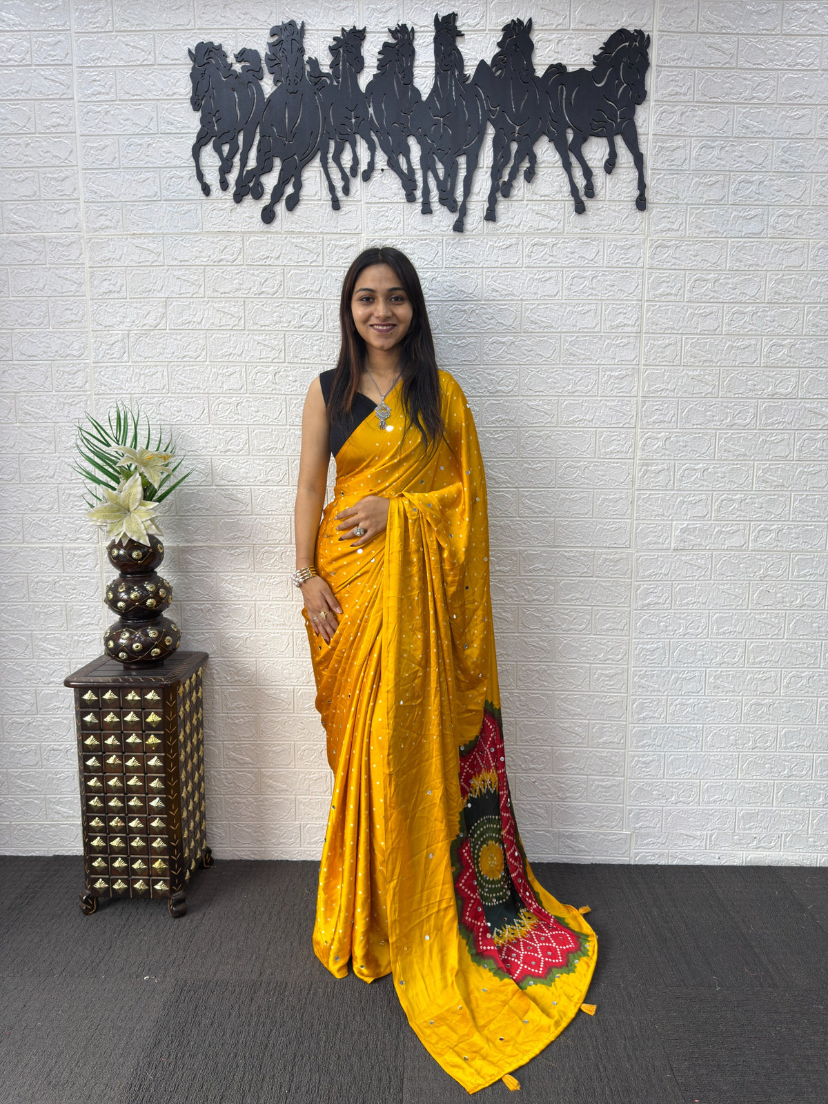 Modal Crepe Silk Sarees with Mirror Work