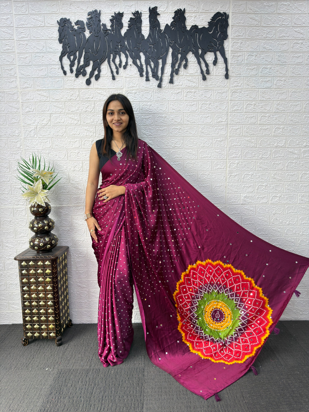 Modal Crepe Silk Sarees with Mirror Work