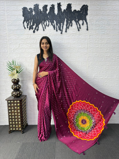 Modal Crepe Silk Sarees with Mirror Work