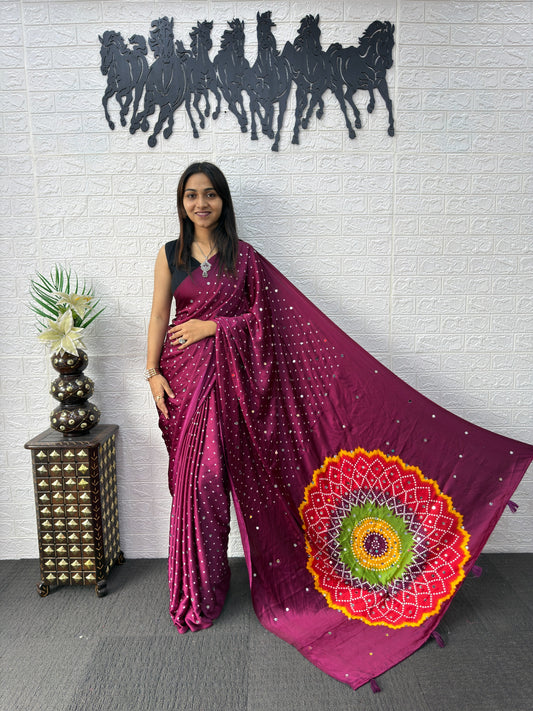 Modal Crepe Silk Sarees with Mirror Work