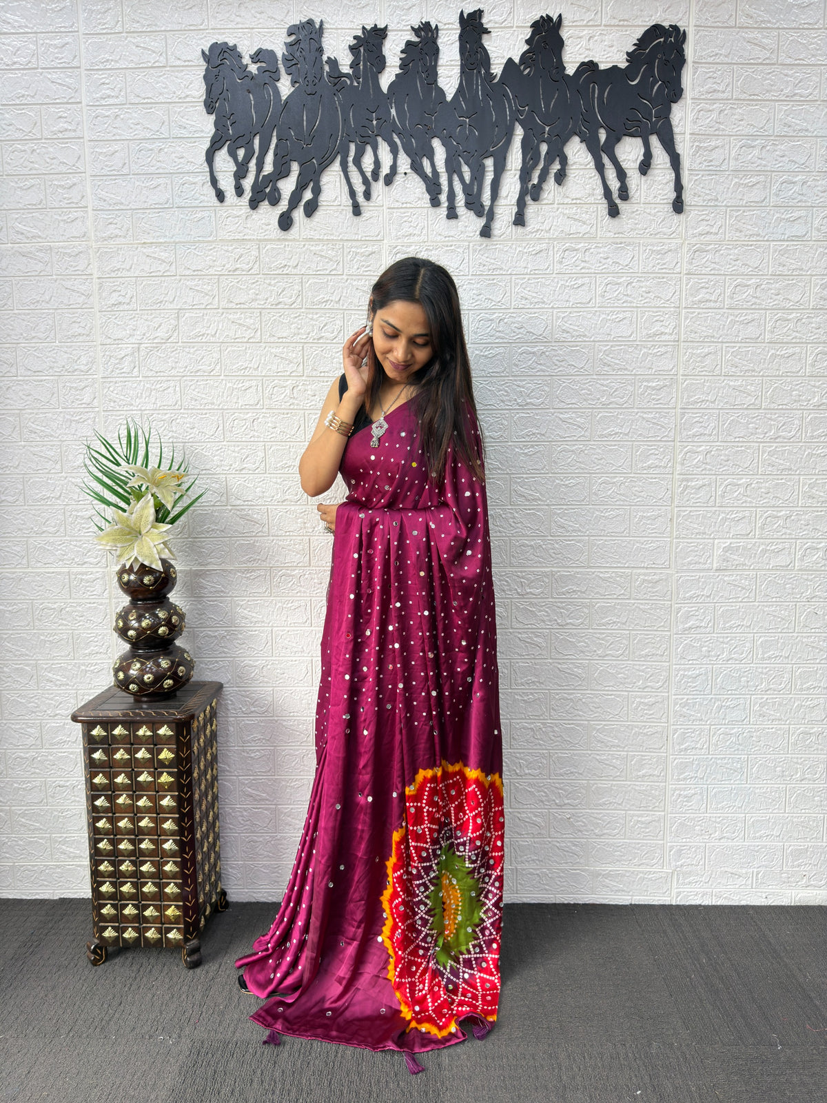 Modal Crepe Silk Sarees with Mirror Work