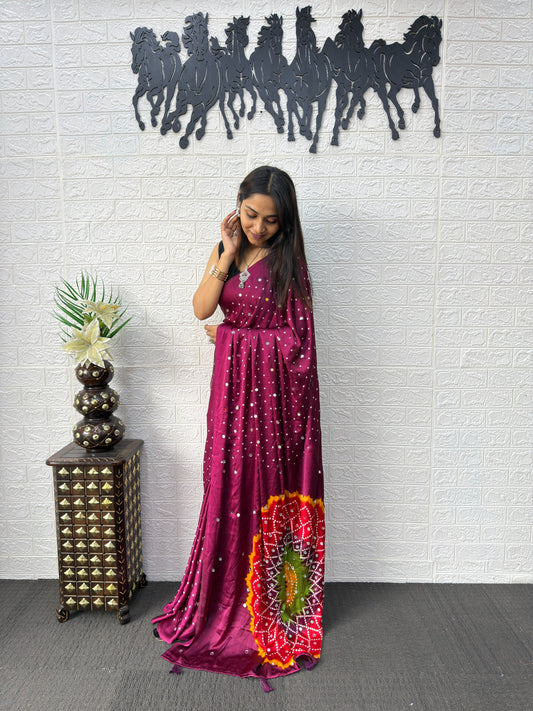 Modal Crepe Silk Sarees with Mirror Work