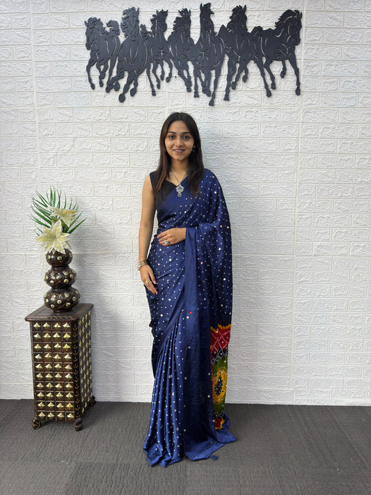 Modal Crepe Silk Sarees with Mirror Work