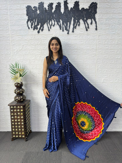 Modal Crepe Silk Sarees with Mirror Work