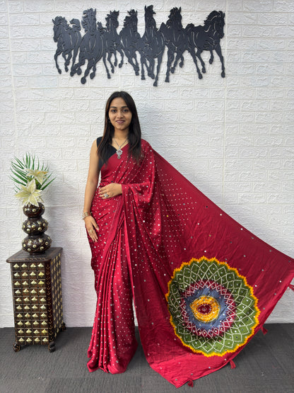 Modal Crepe Silk Sarees with Mirror Work