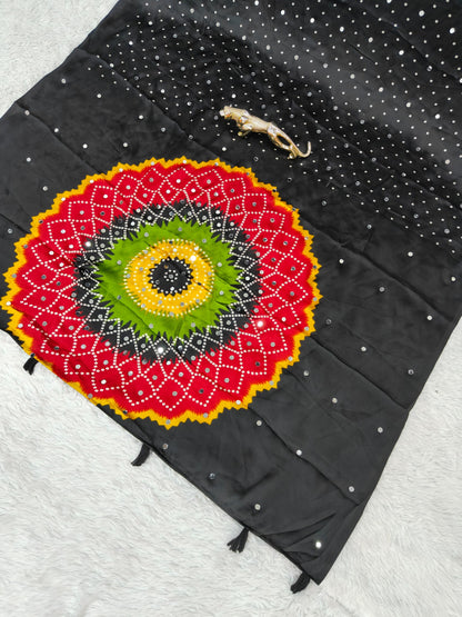 Modal Crepe Silk Sarees with Mirror Work