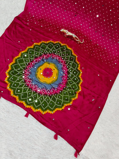 Modal Crepe Silk Sarees with Mirror Work