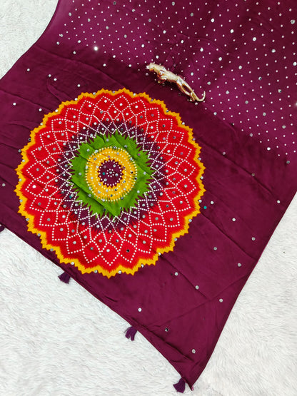 Modal Crepe Silk Sarees with Mirror Work