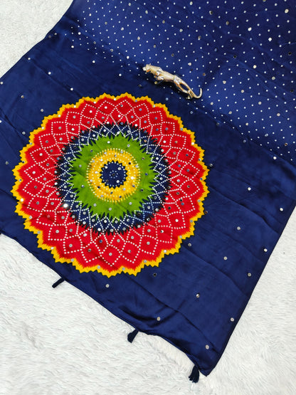 Modal Crepe Silk Sarees with Mirror Work