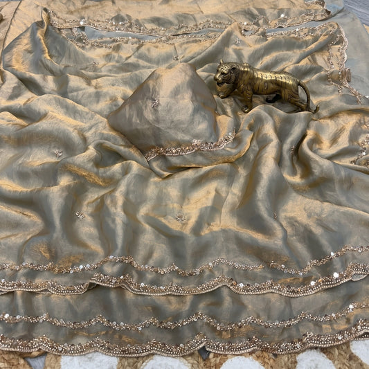 Fendy Satin Silk Sarees with Sequin & Coding Embroidered Scalloped Borders