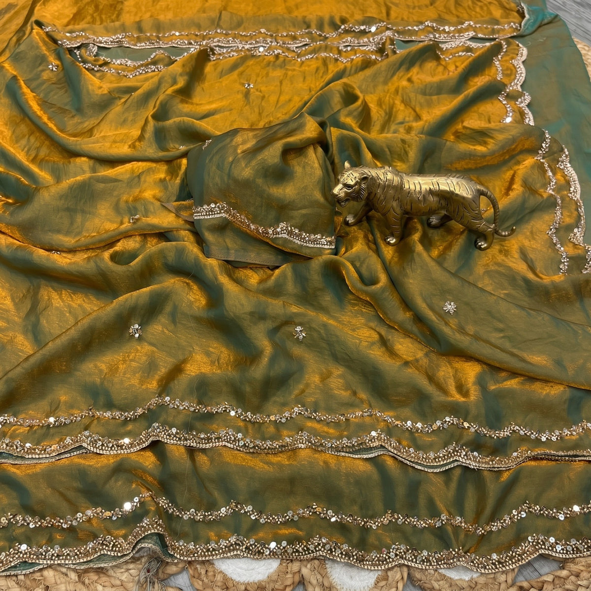 Fendy Satin Silk Sarees with Sequin & Coding Embroidered Scalloped Borders
