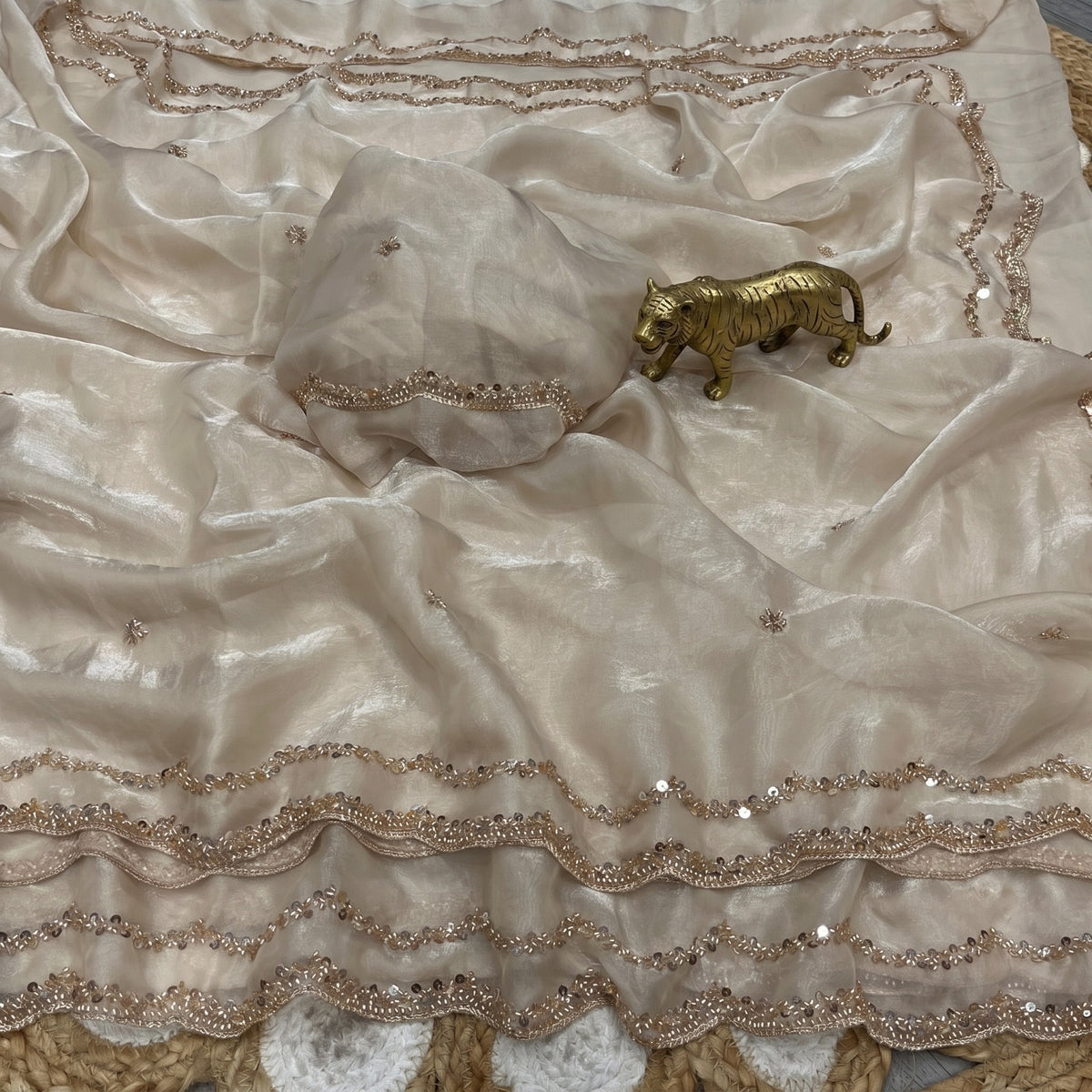 Fendy Satin Silk Sarees with Sequin & Coding Embroidered Scalloped Borders