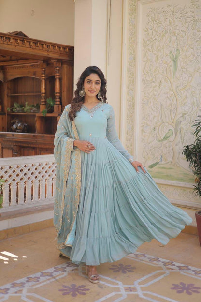Georgette Sequin Embroidered Flared & Frilled Suits