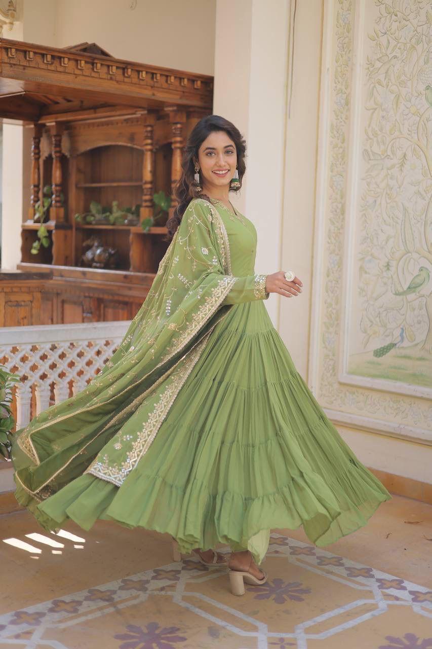 Georgette Sequin Embroidered Flared & Frilled Suits