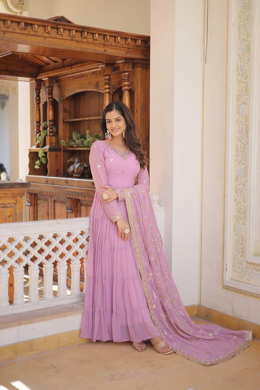 Georgette Sequin Embroidered Flared & Frilled Suits
