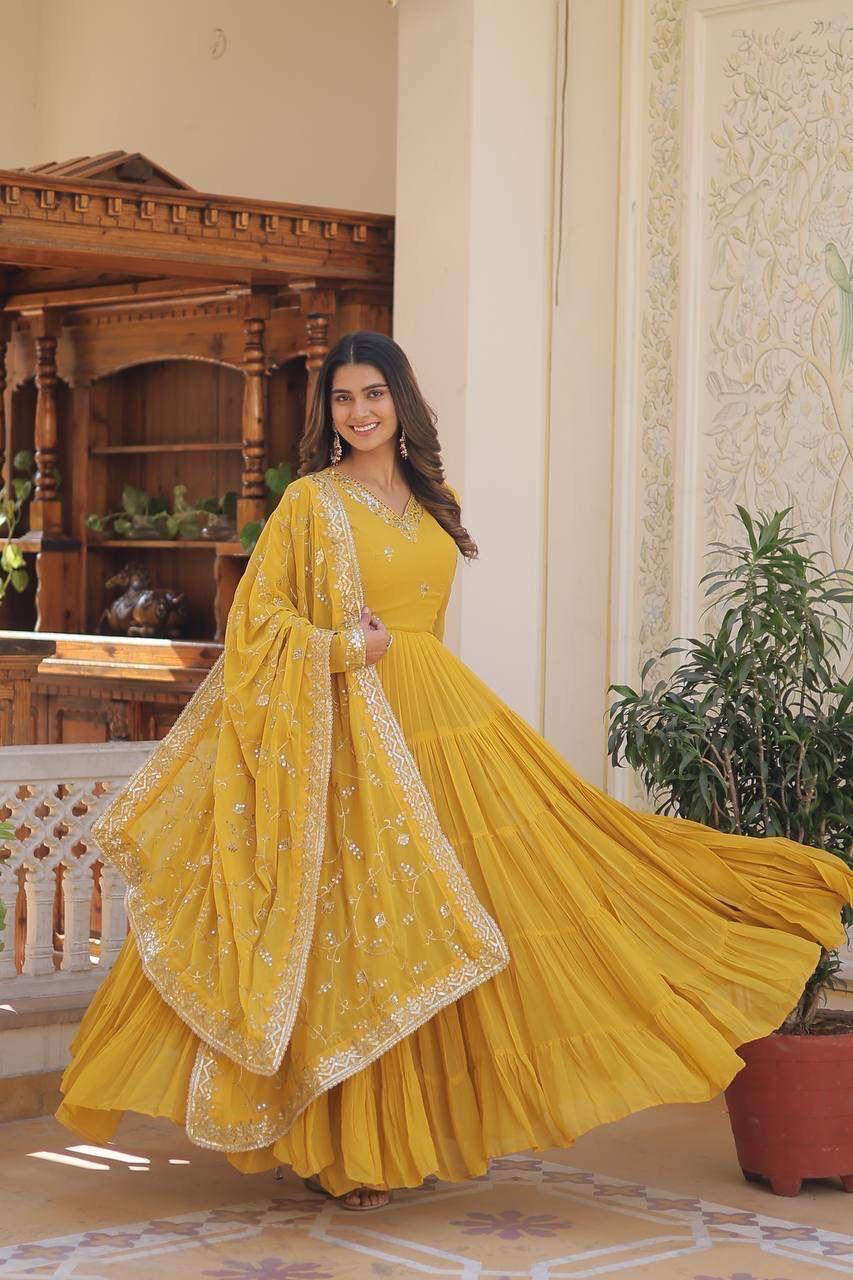 Georgette Sequin Embroidered Flared & Frilled Suits