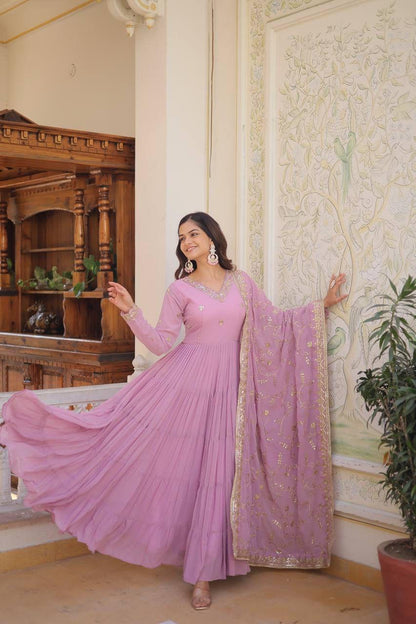 Georgette Sequin Embroidered Flared & Frilled Suits